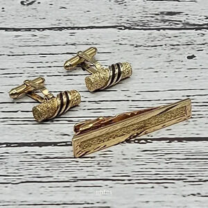 Christian Dior Gold Tone Cufflinks and Tie Bar Set